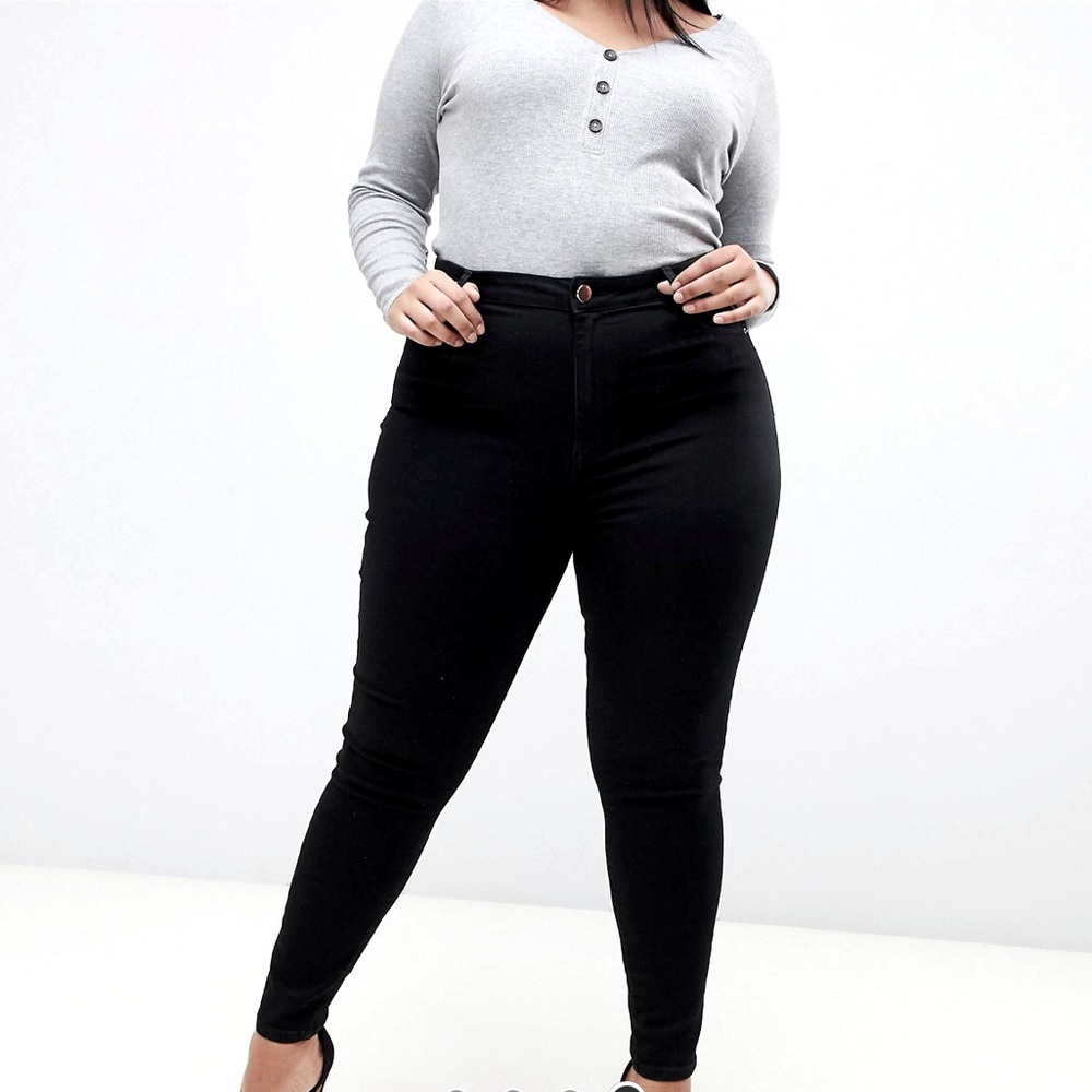 asos design curve high waisted black skinny jeans